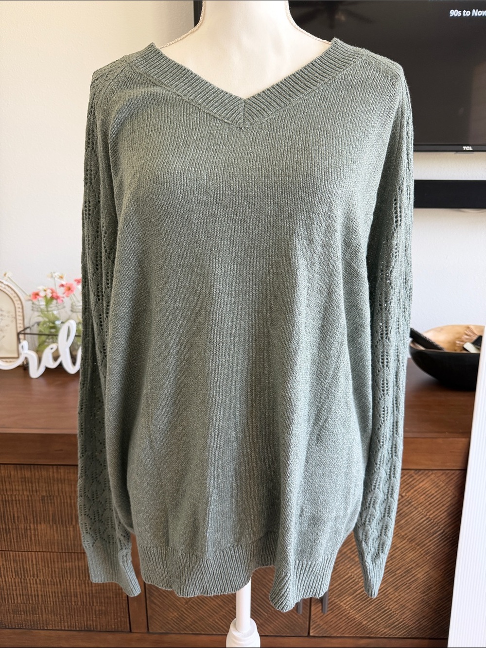 Textured V-Neck Lightweight Sweater